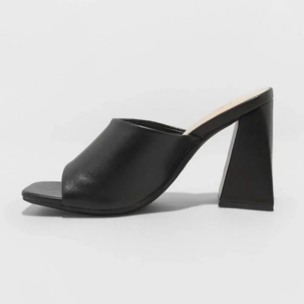 Women's black Memory Foam Open Toe 4inch block heels